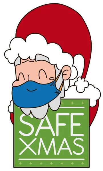 ハーフマスクで意識メッセージとサンタクロースとお祭りの兆候は クリスマスの間の安全性を促進 — ストックベクタ