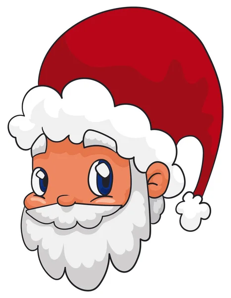 Rosto Papai Noel Feliz Com Expressão Bonito Chapéu Vermelho Pompom —  Vetores de Stock