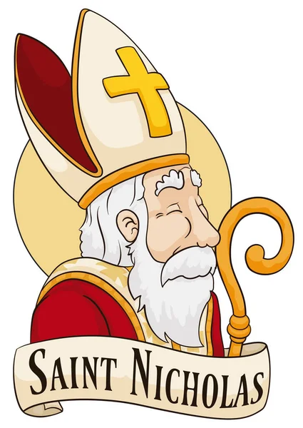 Portrait Saint Nicolas Vêtu Mitre Ses Robes Son Bâton Doré — Image vectorielle