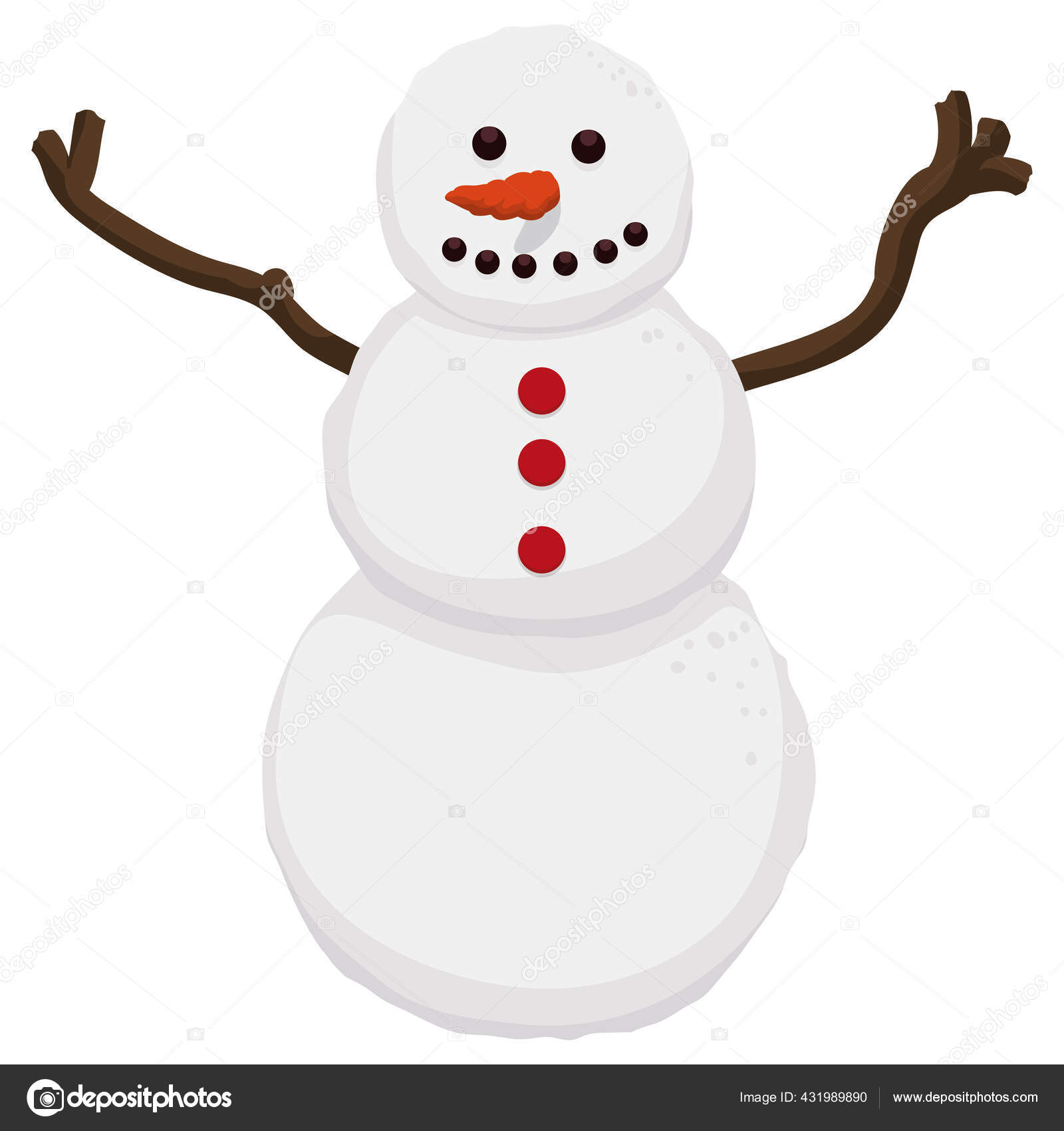 Muñeco Nieve Simple Con Ramas Como Brazos Sonrisa Con Botones Vector de  stock #431989890 de ©PenWin, image size:1600x1700