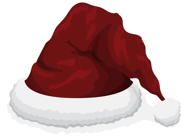 Изолированная Шляпа Санты Красным Бархатом Пушистым Дизайном Помпоном Белом Фоне — стоковый вектор