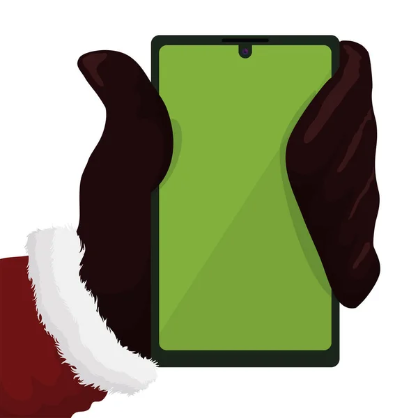 Modern Santa Claus Holding Smartphone Wearing His Traditional Red Dress — Stock Vector