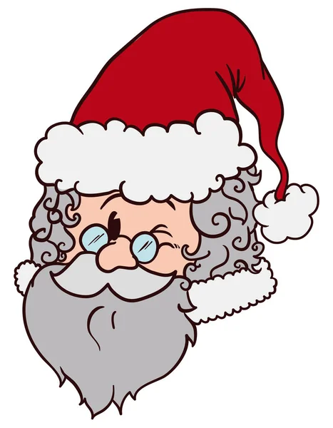 Cute Portrait Bearded Santa Claus Winking You Wearing Fluffy Hat — Stock Vector