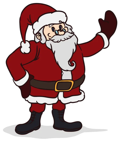 Festive Santa Claus Saluting You Its Traditional Attire Red Wear — Stock Vector