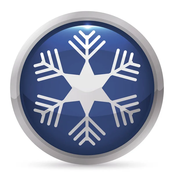 Blue Button Silver Frame Decorated Snowflake Symbol Isolated White Background — Stock Vector