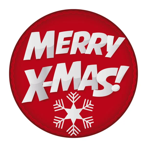 Roter Knopf Mit Silbernem Gruß Und Schneeflocke Die Frohe Weihnachten — Stockvektor