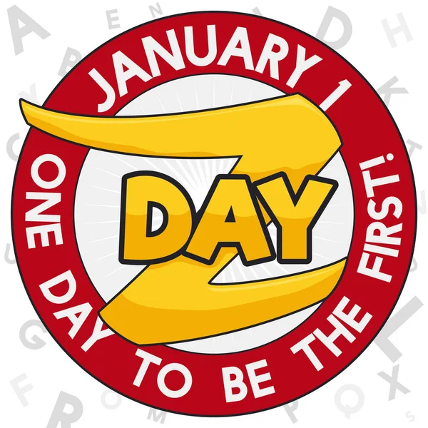アルファベットを背景に金色のZ文字で丸ボタン Z文字の日のお祝いを促進する今年1月1日 — ストックベクタ