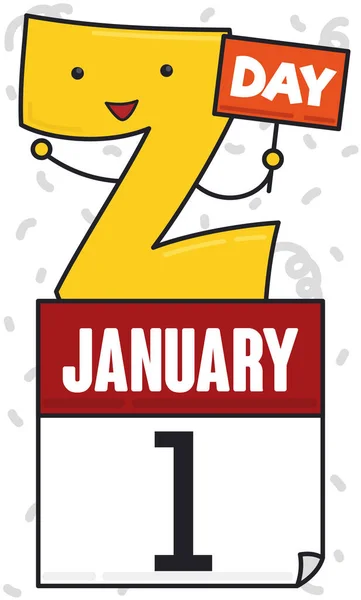 お祝いのパーティーでその日を祝うかわいいZ文字 カレンダー プラカード そしてこの特別な日を思い出させる 1月1日 — ストックベクタ