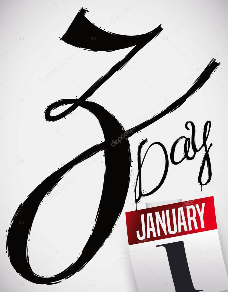 Wall with brush stroke for Z letter and calendar promoting its celebratory day this 1st January.