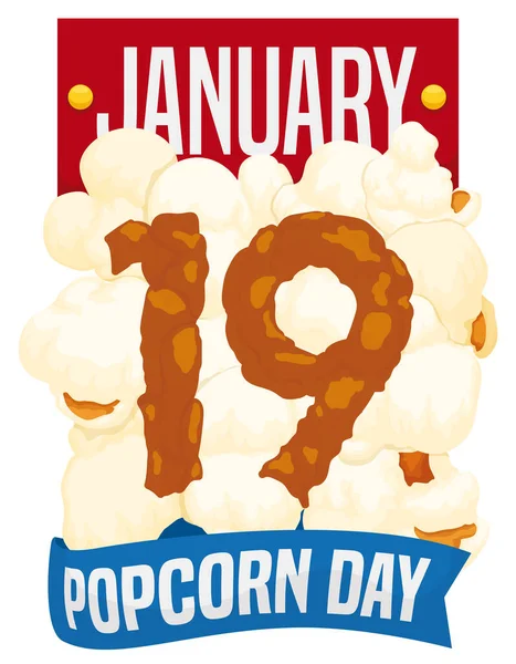 Kalendář Volných Listů Popcornem Lahodným Karamelem Tvořící Upomínku Den Popcornu — Stockový vektor
