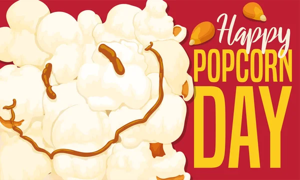 Popcorn Νόστιμη Καραμέλα Σαν Χαμογελαστό Πρόσωπο Και Μερικοί Πυρήνες Γύρω — Διανυσματικό Αρχείο