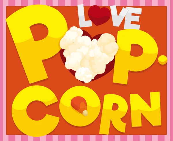 Design Pro Milovníky Popcornu Srdcem Tvary Lahodného Popcornu Přes Pruhované — Stockový vektor