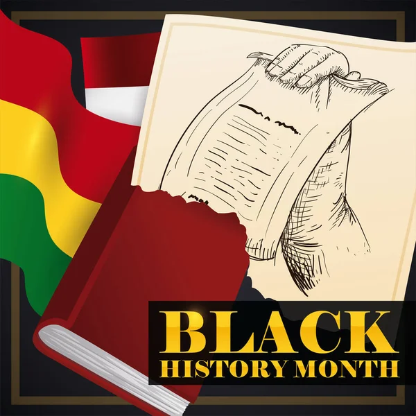 아프리카 색깔과 과종이에 손으로 두루마리를 역사의 기념행사를 깃발을 사용하는 기념도 — 스톡 벡터