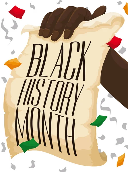 Dunkelhäutige Hand Hält Während Der Feier Zum Black History Month — Stockvektor