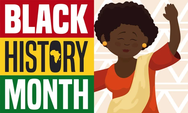 Šťastné Tmavé Kůže Žena Salutující Vás Propagaci Black History Month — Stockový vektor