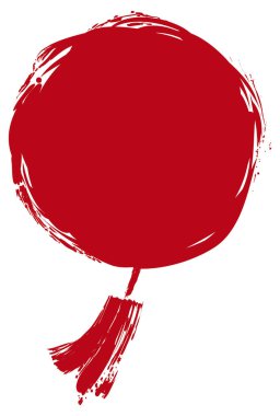 Yuvarlak Çin feneri, ip ve kırmızı fırça darbeleriyle sarkıtılmış, beyaz arka planda izole edilmiş..