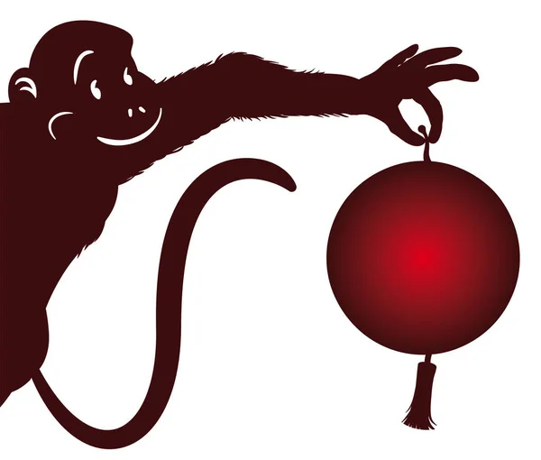 Silueta Mono Cuidadoso Sosteniendo Una Linterna China Con Flecos Para — Vector de stock