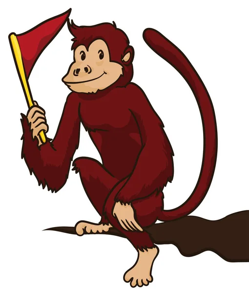 Desenho Animado Macaco Giro Segurando Banana Ilustração do Vetor