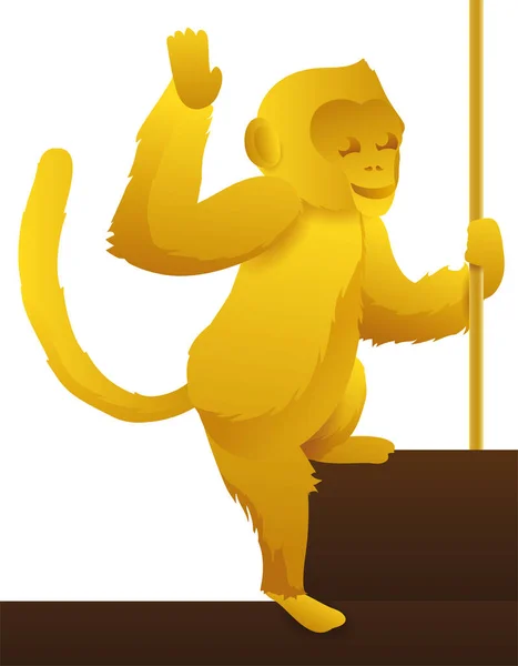 Goldener Affe Grüßt Sie Und Klettert Mit Einem Seil Auf — Stockvektor