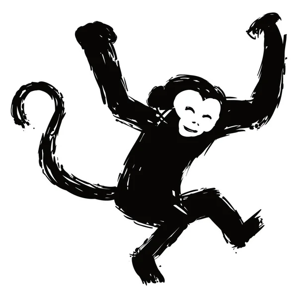 Diseño Dibujado Mano Con Mono Posición Colgante Pinceladas Negras — Vector de stock