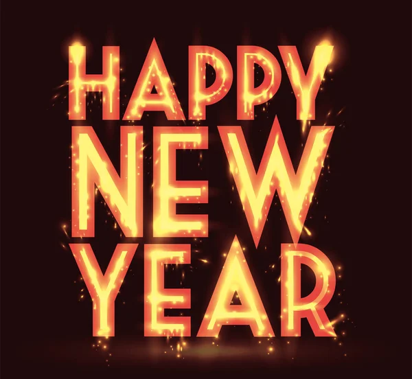 Žhnoucí Nápis Jiskřivým Ohňostrojem Noci Přeje Vám Šťastný Nový Rok — Stockový vektor