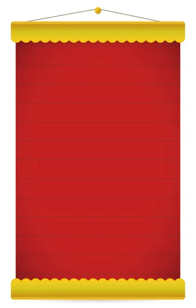 Modèle Défilement Suspendu Rouge Avec Bordures Dorées Épingle Isolé Sur — Image vectorielle