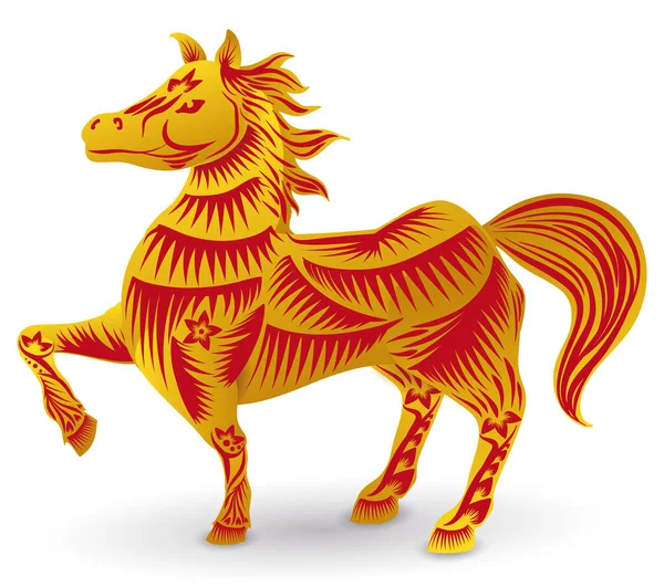 Обаятельная Лошадь Китайского Зодиака Длинным Маном Хвостом Украшенная Цветами Линиями — стоковый вектор