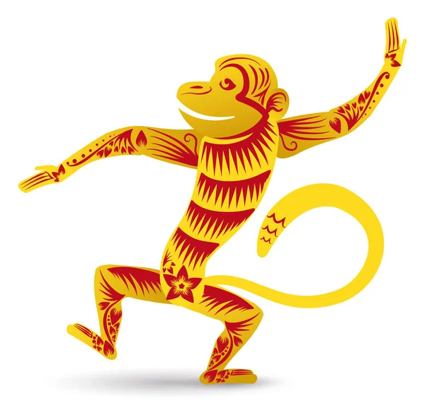 Divertido Mono Del Zodíaco Chino Bailando Disfrutando Del Nuevo Año — Vector de stock