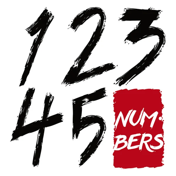 Hand Drawn Set Numbers Brushstroke Style Black Paint Isolated White — Stock Vector