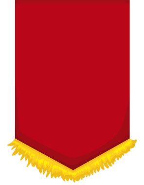 Beyaz arka planda izole edilmiş, altın püsküllerle süslenmiş kırmızı flama şablonu.