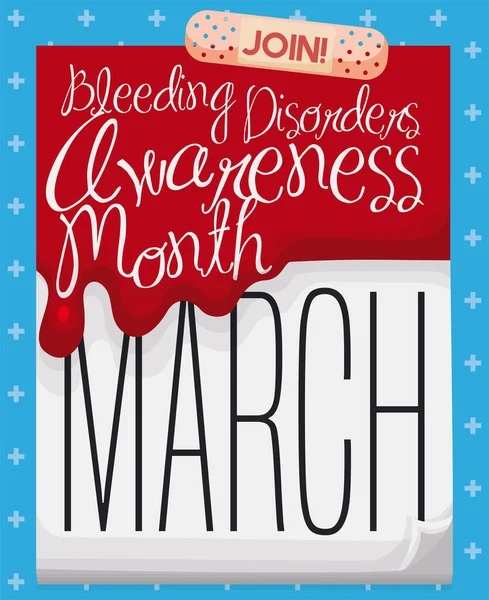 石膏で血と意識のメッセージで覆われたカレンダー 3月に出血性障害のための努力を促進 — ストックベクタ
