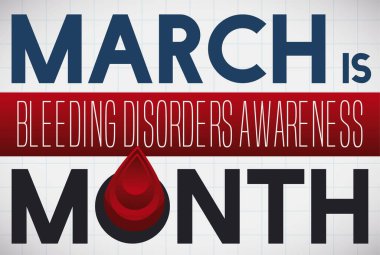 Kırmızı etiket ve kare tıbbi muayene, kırmızı kan damlaları Mart 'ın Kanama Rahatsızlıkları Ayı' nı teşvik ediyor..