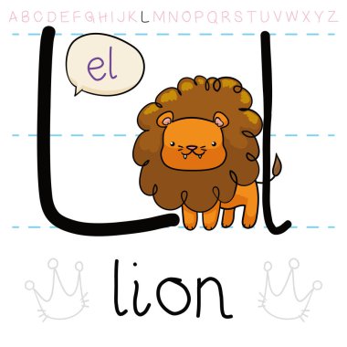 Vahşi ve uzun yeleli şirin bir aslan, sana İngiliz alfabesinin 