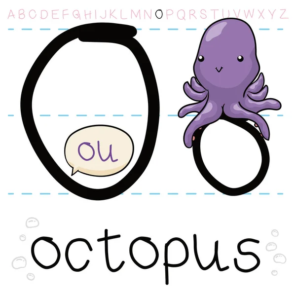 Pulpo Púrpura Sosteniendo Con Sus Tentáculos Letra También Aprendiendo Alfabeto — Vector de stock