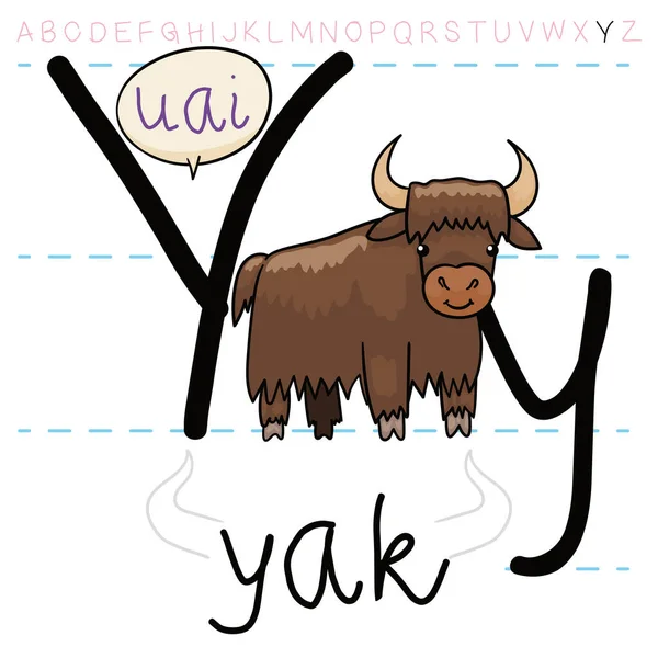 长着大角的发亮的牦牛 教你字母和字母 的发音 — 图库矢量图片