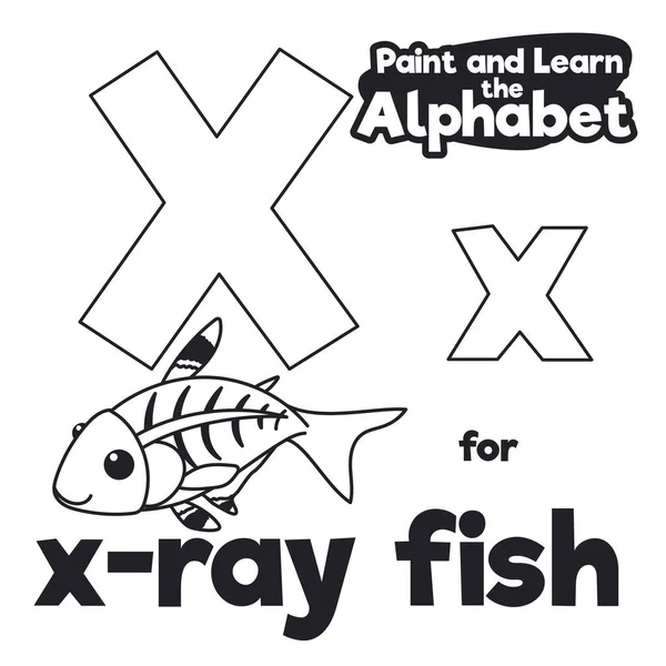 Διδακτικό Αλφάβητο Χαμογελαστό Και Ημιδιαφανές Ψάρι Ακτίνων Έτοιμο Χρωματίσει Και — Διανυσματικό Αρχείο