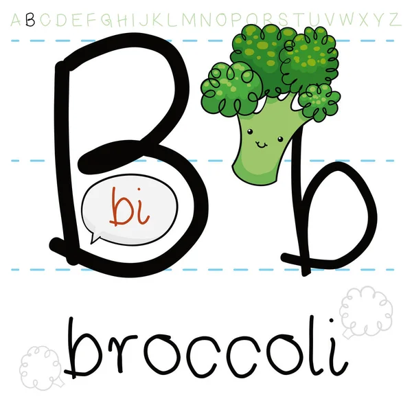 Verse Bloem Van Broccoli Met Schattig Gezicht Het Leren Van — Stockvector
