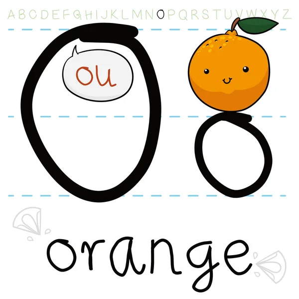Juteux Rond Souriant Orange Prêt Pour Leçon Grammaire Quotidienne Apprentissage — Image vectorielle