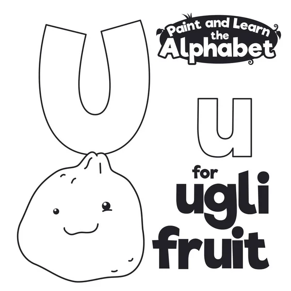 Χαριτωμένο Φρούτο Ugli Έτοιμο Χρωματίσει Μαθαίνοντας Γράμμα Κατά Διάρκεια Του — Διανυσματικό Αρχείο