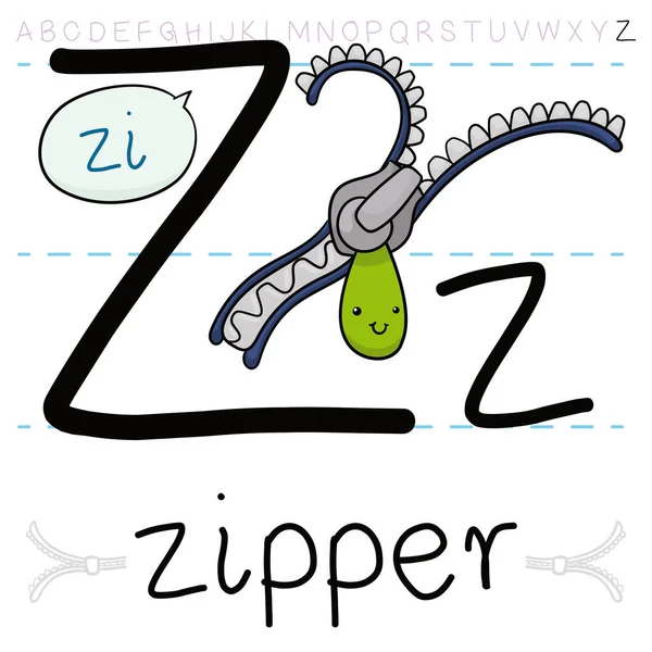 Happy Zipper Closing Αλφάβητο Μάθημα Γράμμα Και Διδασκαλία Του Πώς — Διανυσματικό Αρχείο
