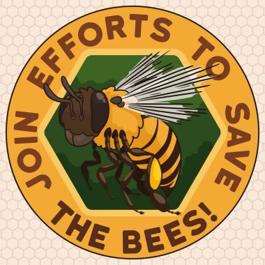 Uçan arılı düğme, altıgen ve farkındalık mesajı, nesli tükenmekte olan arıları kurtarma çabalarını teşvik ediyor..