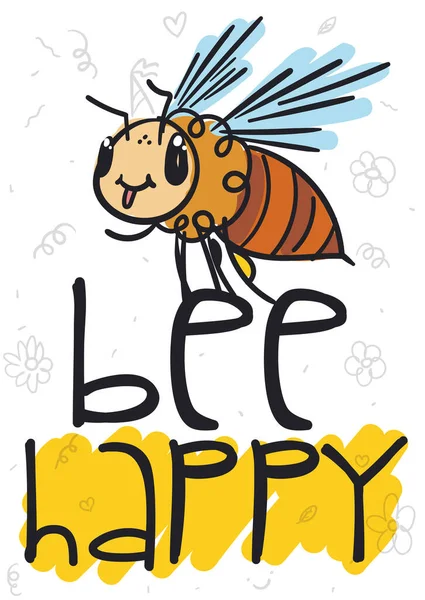 あなたが幸せになることを願って かわいい蜂の塩漬けでドアスタイルのお祭りのサイン — ストックベクタ
