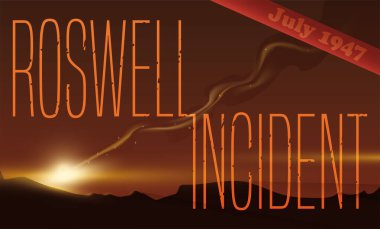 Düşen nesne, duman ve enkaz ile gökyüzü görünümü Roswell Olayı 'nı anmaya hazır.
