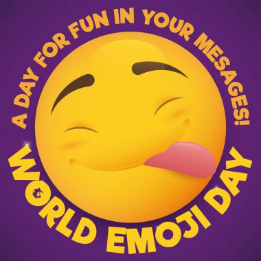 Sarı düğmeli mutlu yüz ve Dünya Emoji Günü 'nde eğlenceyi teşvik eden küreyle imza..