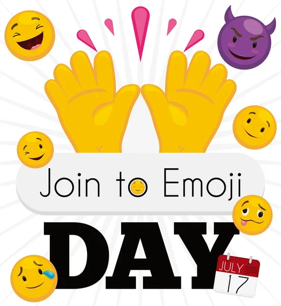 Festlig Emojis Bjuda Dig Att Med Emoji Day Juli Grinande — Stock vektor