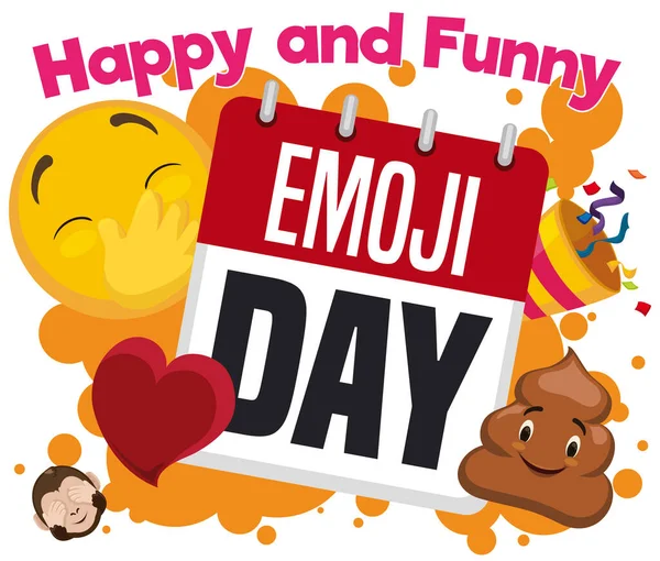 Calendário Folhas Soltas Com Emojis Pilha Poo Coração Streamers Ver —  Vetores de Stock