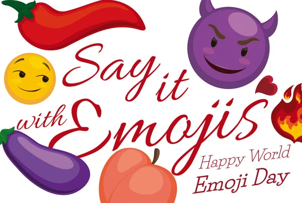 Suggestive Emojis Used Conversations Chili Pepper Eggplant Flame Peach Heart — 图库矢量图片