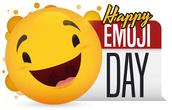 Покрасневшее Ухмыляющееся Лицо Речевым Пузырем Календарь Празднуя Счастливый День Эмодзи — стоковый вектор