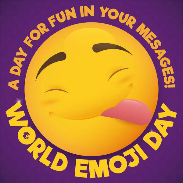 Happy Face Tongue Out Yellow Button Sign Globe Promoting Fun — 图库矢量图片