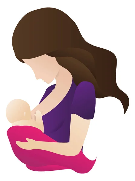 Diseño Colorido Con Mamá Pelo Largo Sin Rostro Amamantando Bebé — Vector de stock
